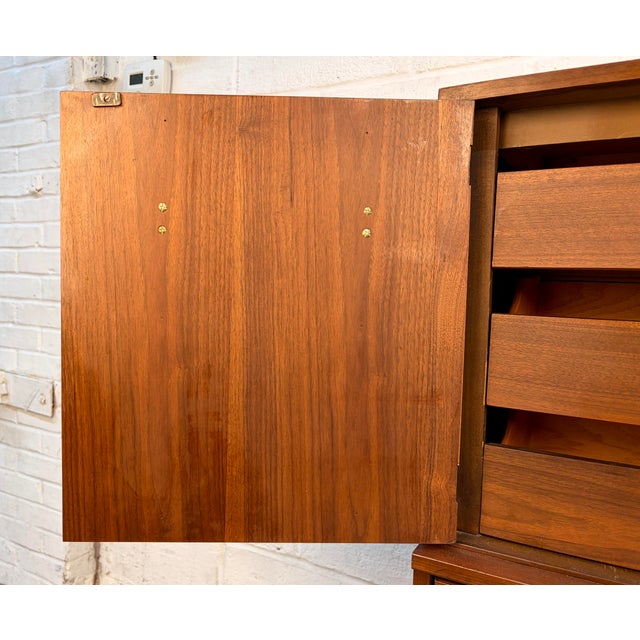 Mid 20th Century Brasilia Style Walnut and Brass Gentleman’s Chest For Sale - Image 10 of 15