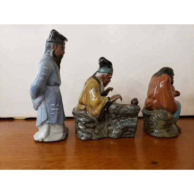 Chinese 1970 Set of 3 Chinese Shiwan Mudmen Taoist Immortals Figurines For Sale - Image 3 of 6