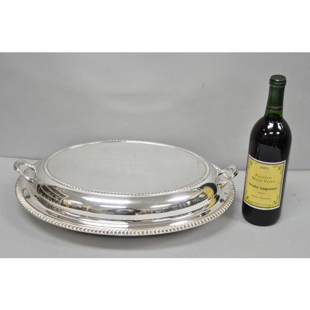Antique English Regency Silver Plated Large Covered Oval Serving Dish with "M" Monogram and Divided Interior. Circa Early...