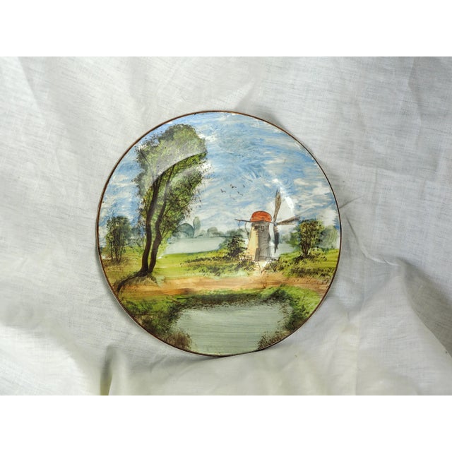 Campaign Early 20th French Saint Amand Campaign Plates With Rural Landscape: Mill, Pond, Bird Flight and Farm- a Pair For Sale - Image 3 of 13
