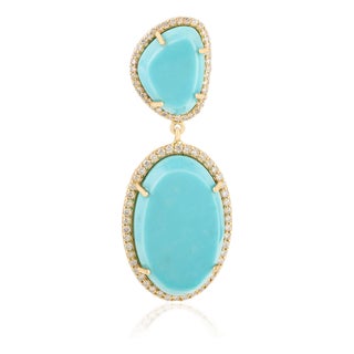 Vintage 12.2 Carat Turquoise Diamond Halo Bohemian Statement Pendant in 14k Gold For Sale