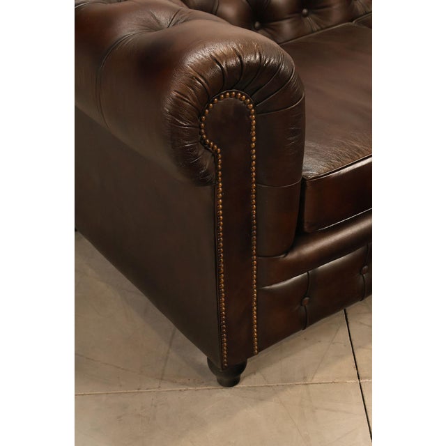 Chesterfield Style 7 Foot Espresso Brown Tufted Leather Sofa For Sale - Image 11 of 16