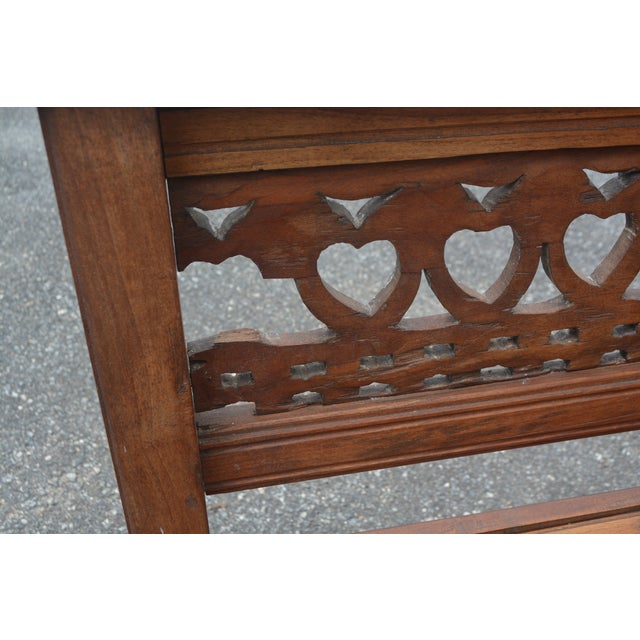 Vintage Carved Wood Bench Settle Seat With Carved Edge / Arms & Panel Seat With Storage For Sale - Image 11 of 12