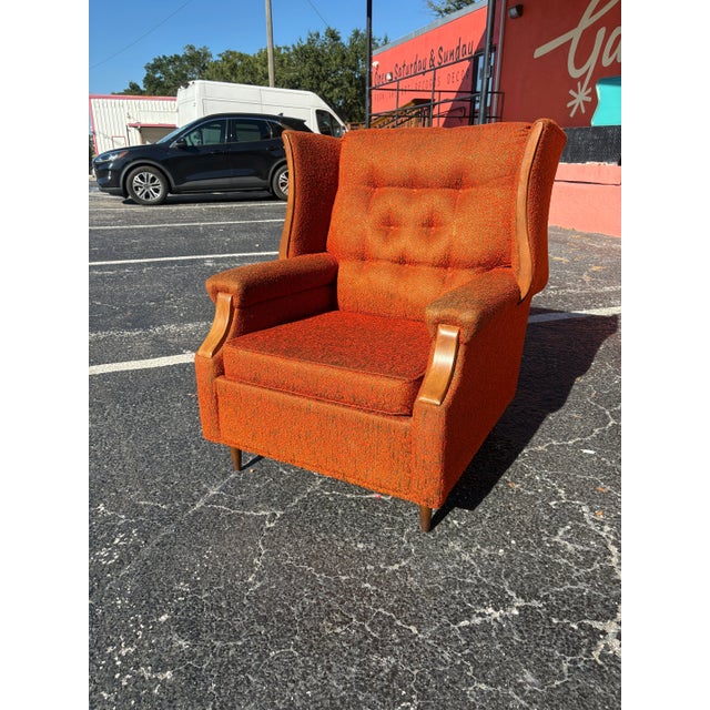 Wood Mid Century Wingback Armchair For Sale - Image 7 of 9