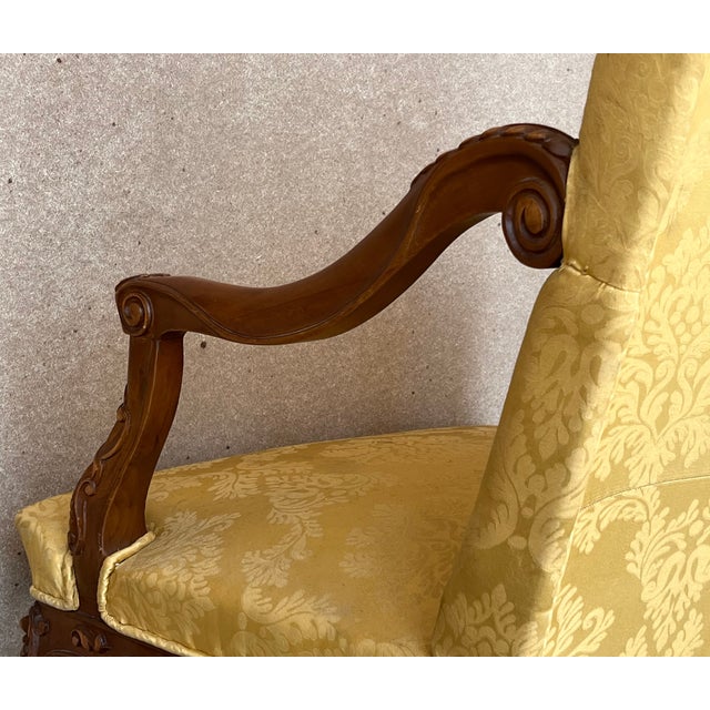 Louis XVI Style Spanish Pair of High Back Carved Walnut Armchairs, 1900s For Sale - Image 6 of 10