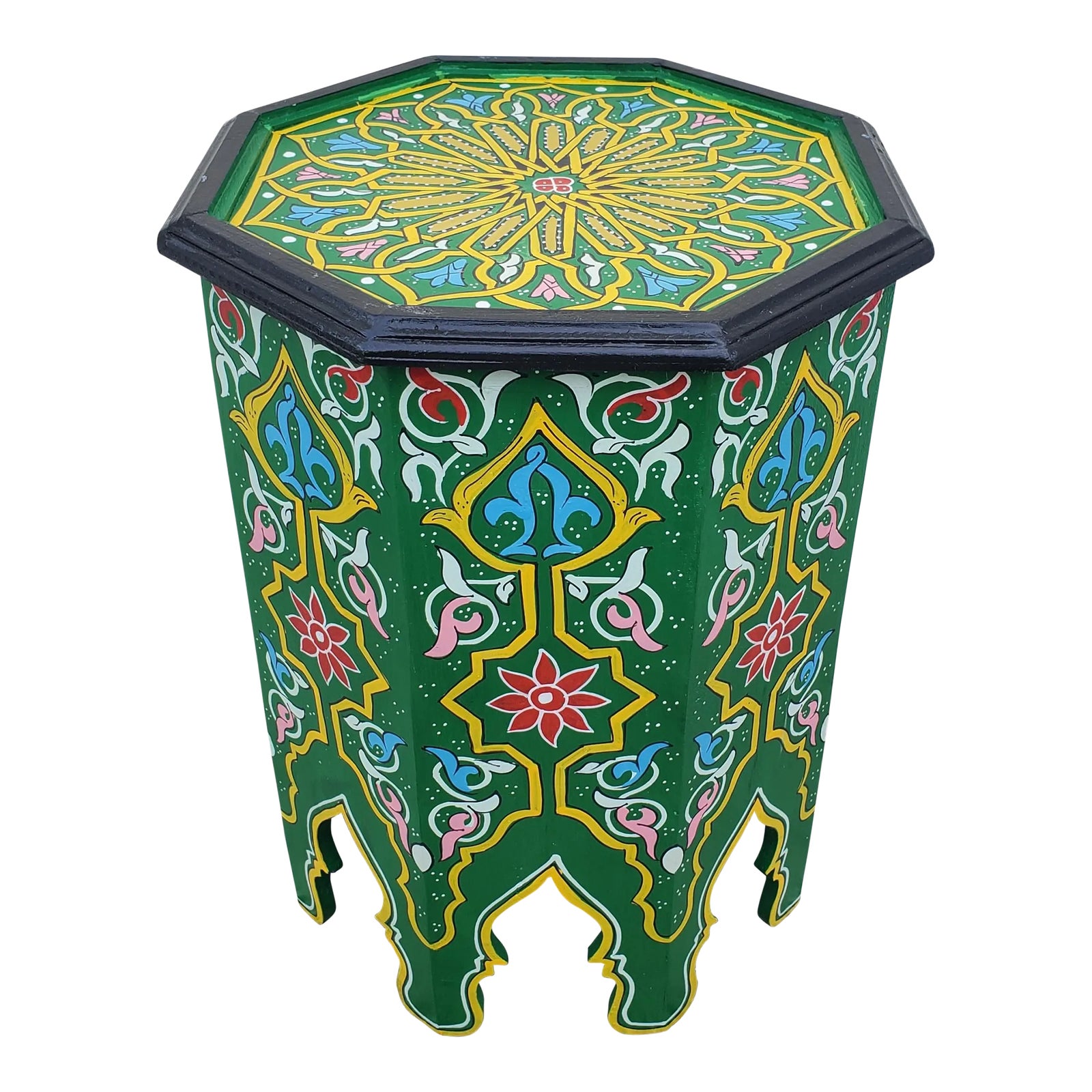 Moroccan Octagonal Hand Painted Wooden Side Table in Green Chairish