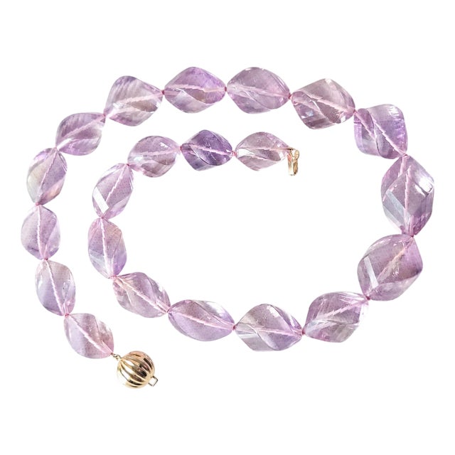 Natural Bolivian Carved Ametrine Beaded Necklace With 14k Gold Clasp For Sale