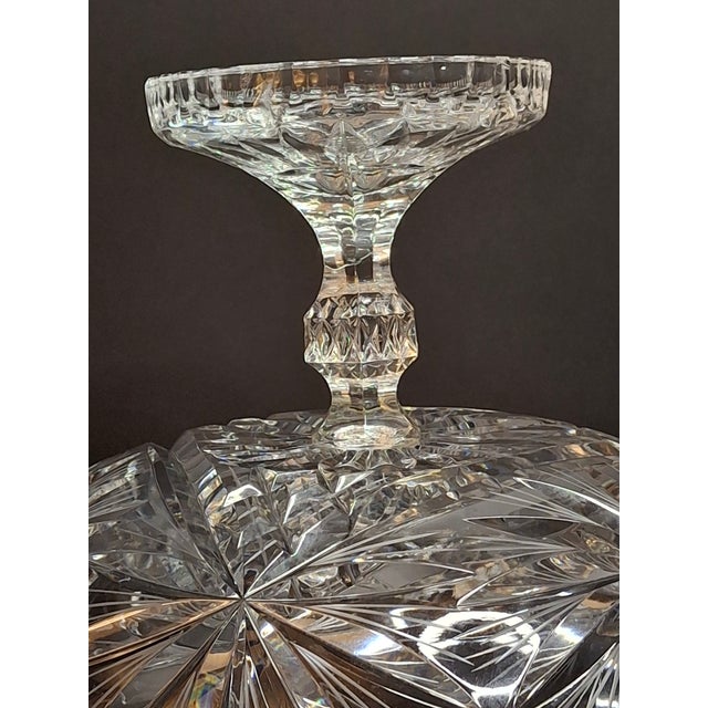 Glass Antique Abp Cut Glass Pedestal Bowl Large 10.75 Centerpiece Compote Pinwheel Hobstar For Sale - Image 7 of 13