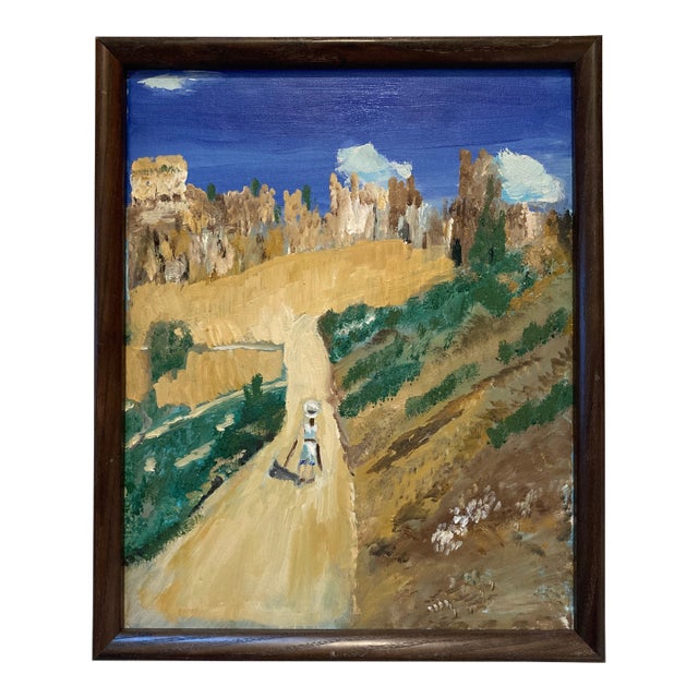 Mid-Century Modern Figural Expressionist Desert Trail Landscape Painting - Framed For Sale