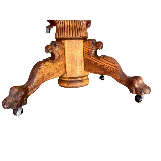 Brown Antique Lion Head Round Oak Dining Table For Sale - Image 8 of 11