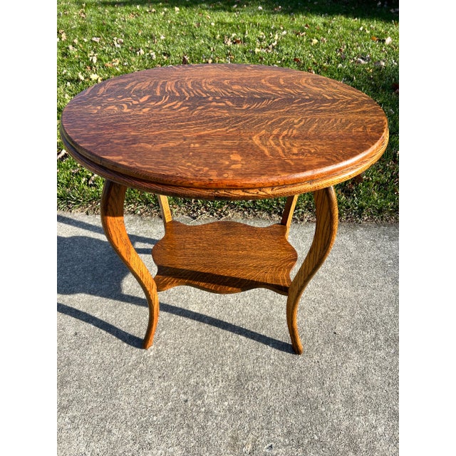 Antique Early 1900s Tiger Oak Two-Tier Parlor Table or Accent Table - Elegant Craftsmanship & Timeless Versatility This...
