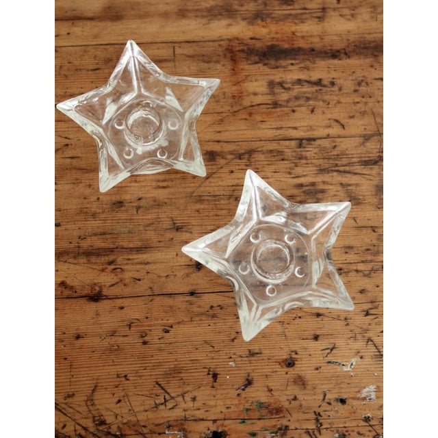 Farmhouse Vintage Cut Glass Star Candle Holders Pair For Sale - Image 3 of 10