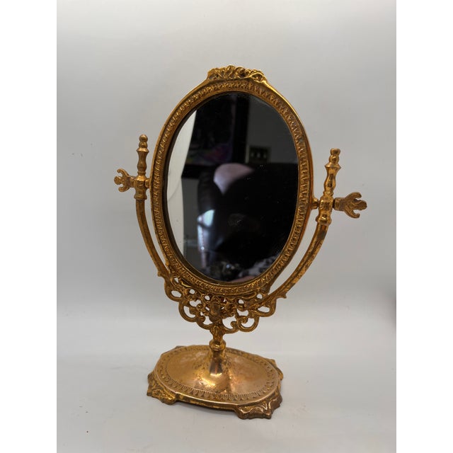 Vintage French Brass Vanity Table Mirror For Sale - Image 4 of 8