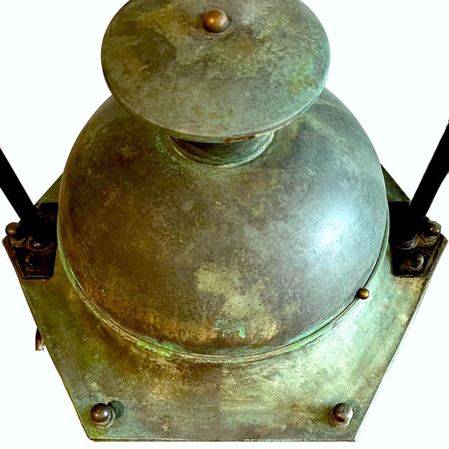 19th Century French Copper Street Lanterns - Pair - Rewired - 6 Foot Chains For Sale - Image 6 of 12
