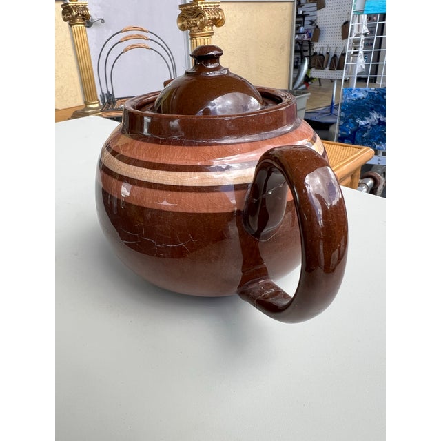 1950s Vintage Alcock/Lindley/Bloore Teapot Brown w/Stripes. Small Staffordshire teapot in brown glaze with orange and...
