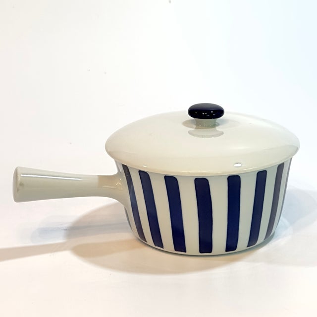 Lyngby Porcelain Vintage Danish Blue & White Striped Pot With Lid by Axel Brüel for Lyngby Porcelain For Sale - Image 4 of 13