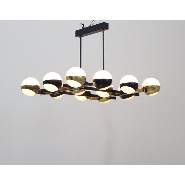 Mid-Century Modern Vintage 12-Light Opal Glass and Metal Pendant Lamp from Stilnovo, 1958 For Sale - Image 3 of 18