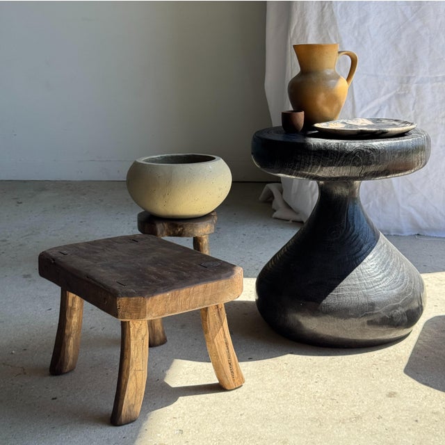 Tan Small Stool in Teak For Sale - Image 8 of 18