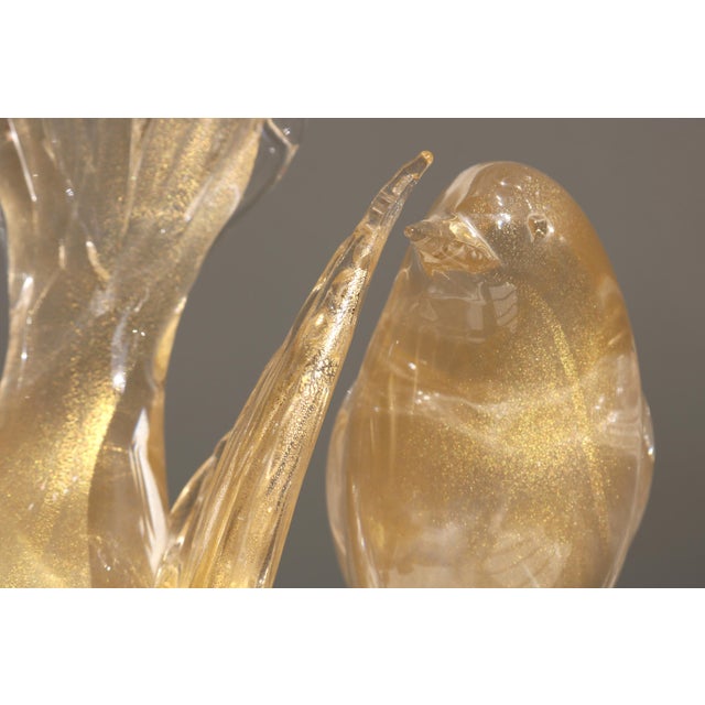 Italian Hand-Blown Murano Glass and 24 Karat Gold Bird Sculpture by Elio Raffaeli, 1970s For Sale - Image 7 of 18