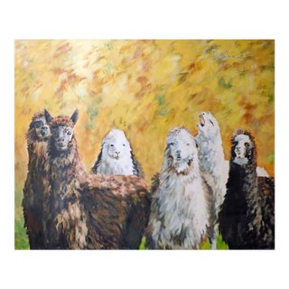 Linda Davidson Llamas Original Oil Painting Artwork on Canvas For Sale