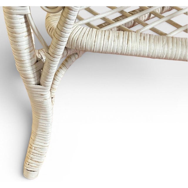 Vintage Boho Chic White Wicker Scrolled Side Tables With Glass Tops - A Pair For Sale - Image 13 of 13