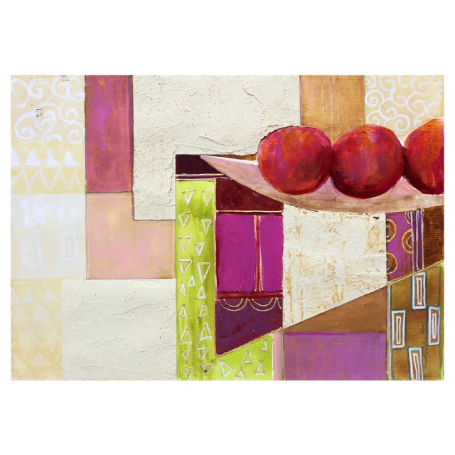 Katarzyna Zwolinska, Fruits in a Bowl, Mixed Media Painting, 2005 For Sale