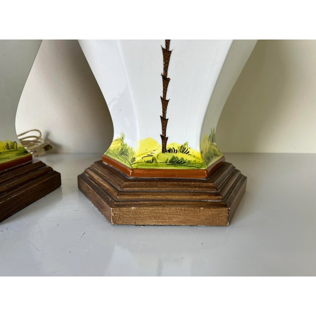 Hollywood Regency Palm Beach Hollywood Regency Ginger Jar Form Ceramic Table Lamps - a Pair For Sale - Image 3 of 13