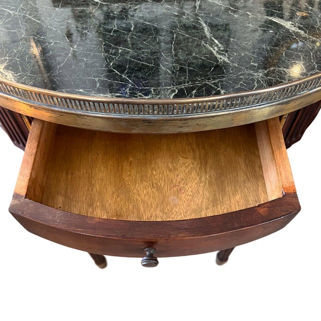 Bouillotte Tables with Marble Tops, Brass Galleries and Drawers, 1950s, Set of 2 For Sale - Image 4 of 6