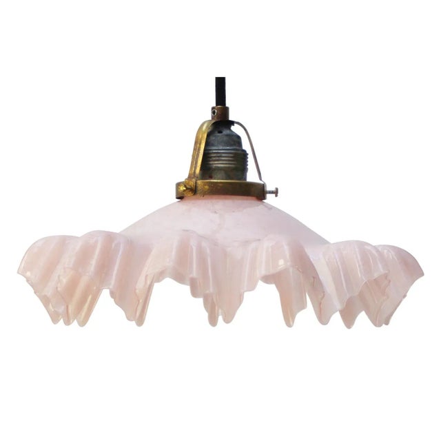 Metal Art Nouveau French Clichy Pink Colored Glass Pendant Light, 1920s For Sale - Image 7 of 7