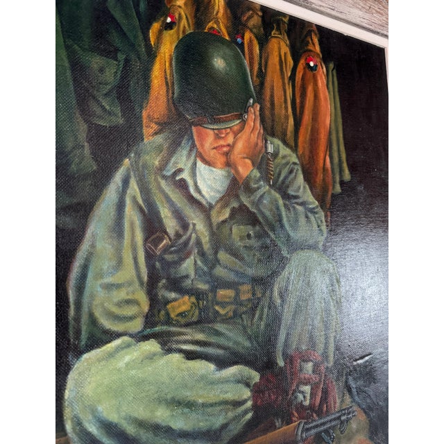 1950's Louis Pere Seated Soldier Portrait Oil Painting, Framed For Sale - Image 10 of 12