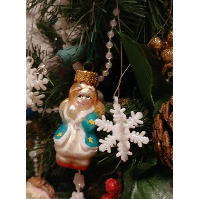 Wood Whimsical Victorian Mini Christmas Tree 19” Tabletop Lights Ornaments Gold Pot For Sale - Image 7 of 17