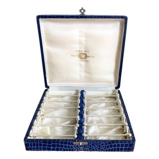 Silver-Plated Metal Knife Rests in Box from Silversmith Sfam, Croix, France, 1960s, Set of 12 For Sale