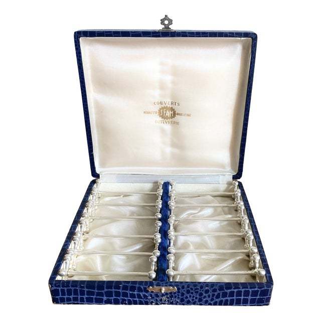 Silver-Plated Metal Knife Rests in Box from Silversmith Sfam, Croix, France, 1960s, Set of 12 For Sale