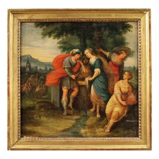 Flemish Artist, Rebecca at the Well, 1670, Oil on Panel, Framed For Sale