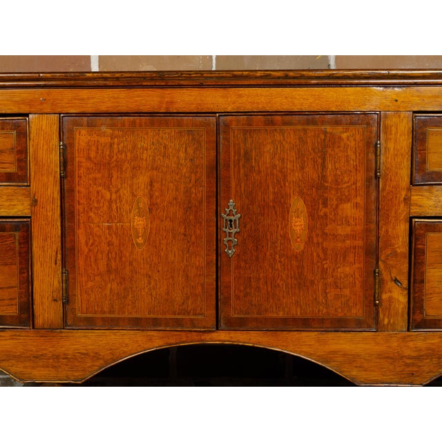 English 19th Century Oak Dresser Base with Marquetry, Doors and Drawers For Sale - Image 11 of 12