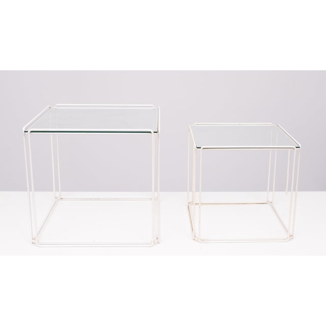 1970s White and Clear Glass Isocele Nesting Tables from Max Sauze, 1970s, Set of 2 For Sale - Image 5 of 8