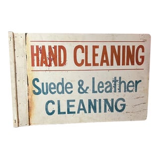 Vintage Hand Painted Hand Cleaning Suede Leather Cleaning Flange Sign For Sale