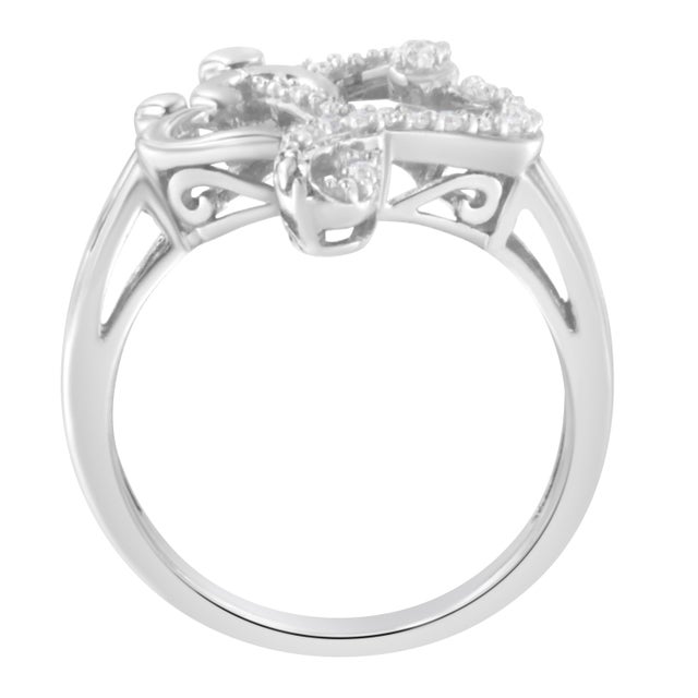 .925 Sterling Silver Diamond Heart and Music Note Ring (1/10 Cttw, H-I Color, I3 Clarity) - Size 7.5 For Sale - Image 4 of 7