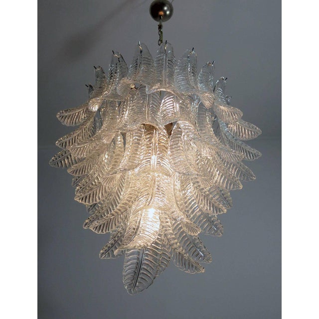 Glass Italian Leaf Chandeliers in the Style of Barovier & Toso, Murano, Set of 2 For Sale - Image 7 of 11