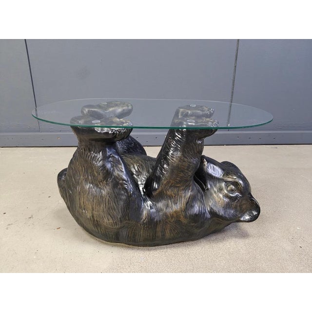Vintage Sculptural Black Bear Coffee Table with Glass, 1970 For Sale - Image 9 of 12