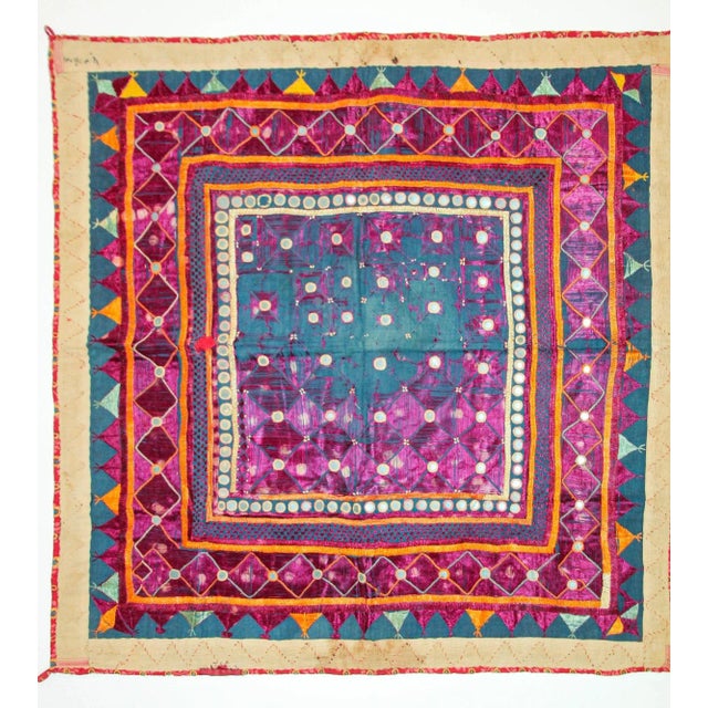 A beautiful vintage Indian textile from Gujarat. India – Gujarat floss silk embroidery Chalka folk art textile, vintage...