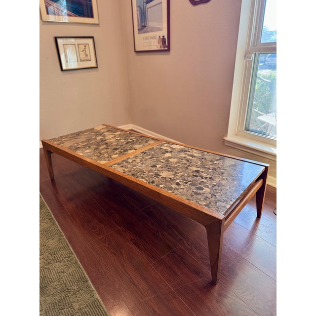 Vintage Walnut Coffee Table With Stone Inserts by Drexel, Circa 1960s. For Sale - Image 12 of 13