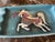 Vintage Sascha Brastoff "Star Steed" Ashtray in teal & gold (Art Pottery). Artist logo.