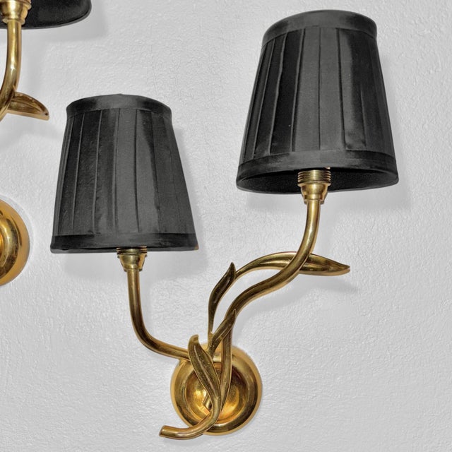 1950s Vintage Wall Lamps in Brass with Leafs from Bröderna Malmströms Metallvarufabrik, 1950s, Set of 2 For Sale - Image 5 of 11