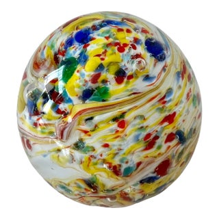 Art Glass Paperweight of Clear Glass and a Confetti Concentrated Center For Sale