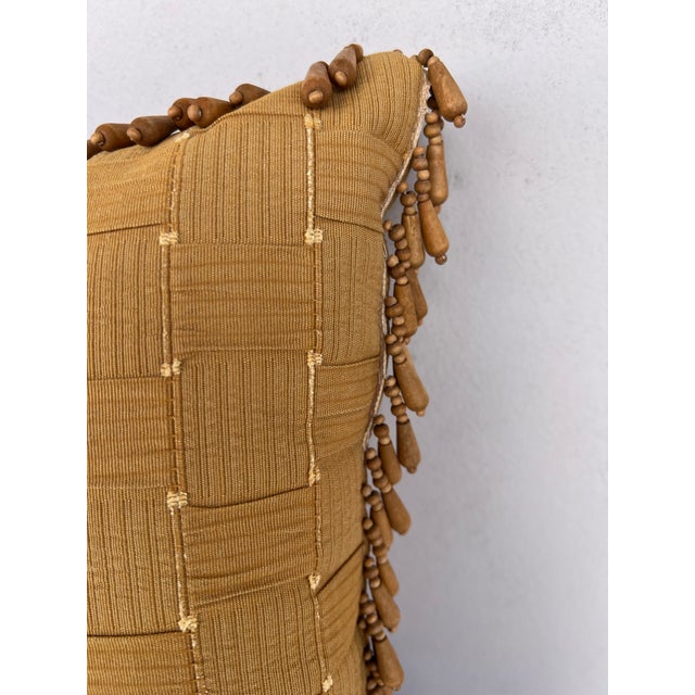 Late 20th Century Vintage Boho Pillow With Wood Bead Fringe For Sale - Image 5 of 7