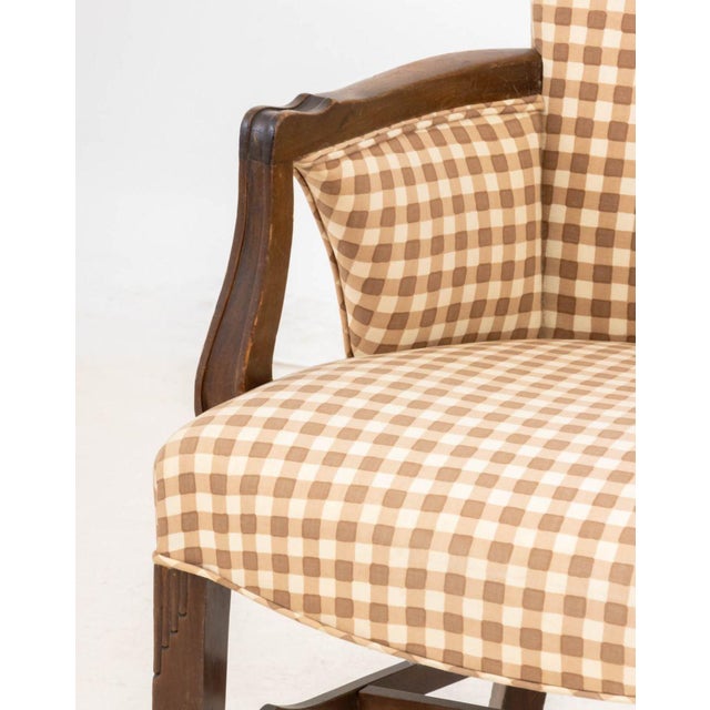 Gingham Linen Upholstered Armchair For Sale - Image 4 of 7