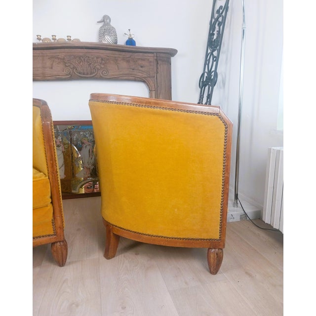 Art Deco Barrel Chairs in Velvet, 1930, Set of 2 For Sale - Image 10 of 15