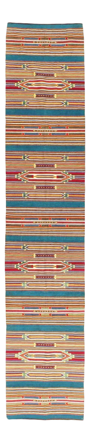 Mid-20th Century Vintage Persian Tribal Handmade Flatweave Kilim Rug in Runner Format