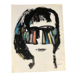 1970’s Original E.J.Hartmann Large Abstract Portrait Painting Signed For Sale